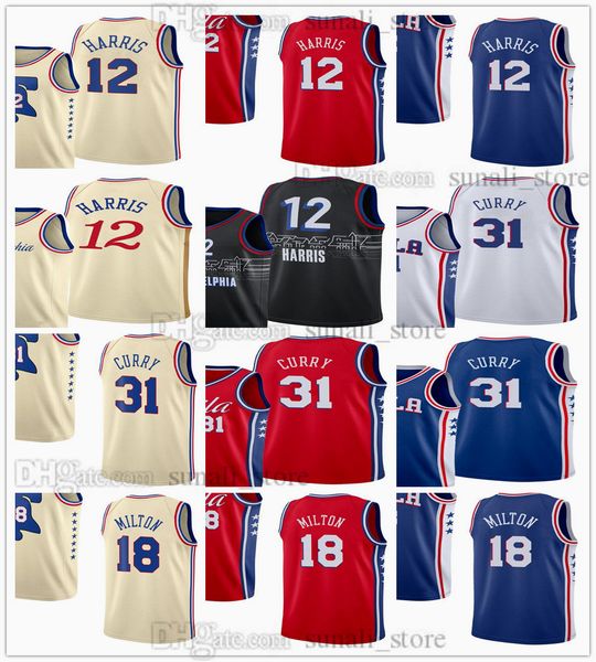 

2021 basketball jerseys 12 tobias harris 18 shake milton 31 seth curry city black earned cream blue red white color sports shirts, Black;red