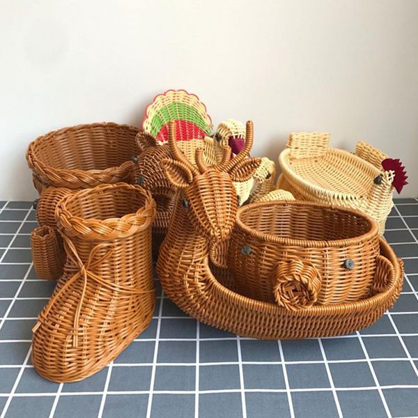 

storage baskets creative fruit basket furnishings decorations home organizer imitation rattan weaving simulation animal