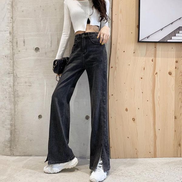 

women's jeans 2021 spring retro straight ladies skinny black woman high waisted wide leg bodycon pants fashion streetwear, Blue