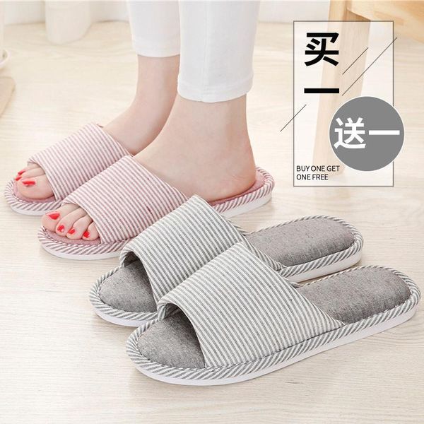 

slippers shoes women summer cloth linen antiskid soled men's sandalias mujer, Black