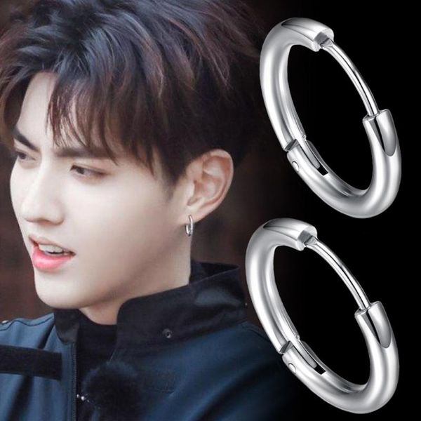 

hoop & huggie titanium steel personality circle men women korean round earrings diameter 10/12/14mm multicolor ear jewelry drop, Golden;silver