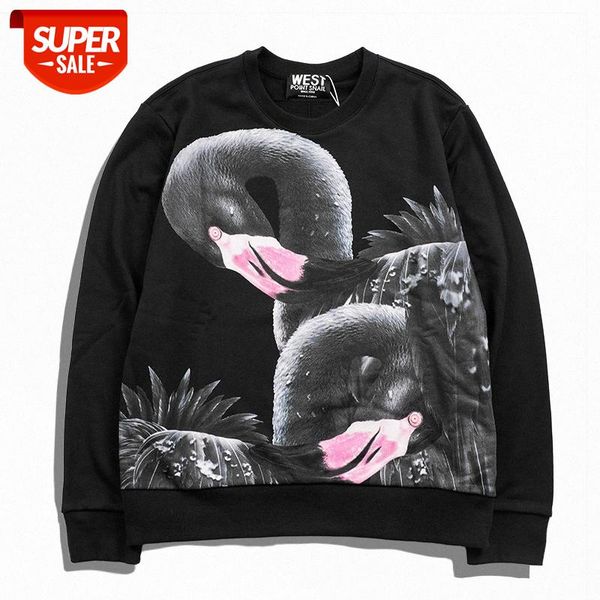 

autumn and winter men's sweaters european american fashion brand hip-hop hedging round neck printed swan for lovers #rk6s, Black