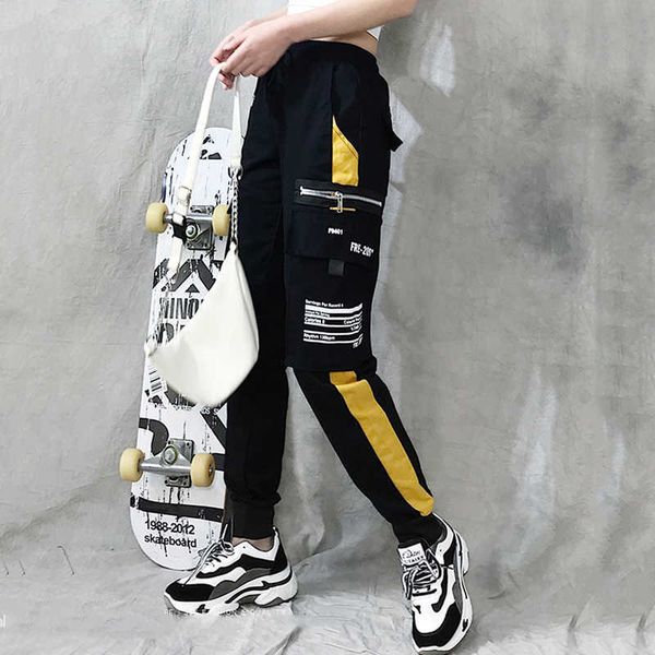

female hip hop high waist harem pant cool print streetwear trouser autumn womens jogger cargo 210531, Black;white