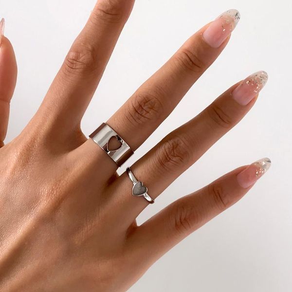 

cluster rings ingesight.z trendy gold color heart star for women lover couple set friendship engagement wedding open jewelry, Golden;silver