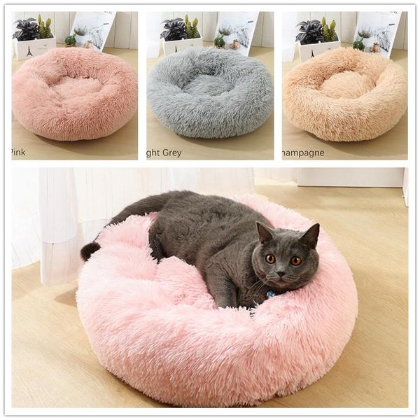 

kennels & pens soft dog bed round washable long plush kennel cat house velvet mats sofa for chihuahua basket pet