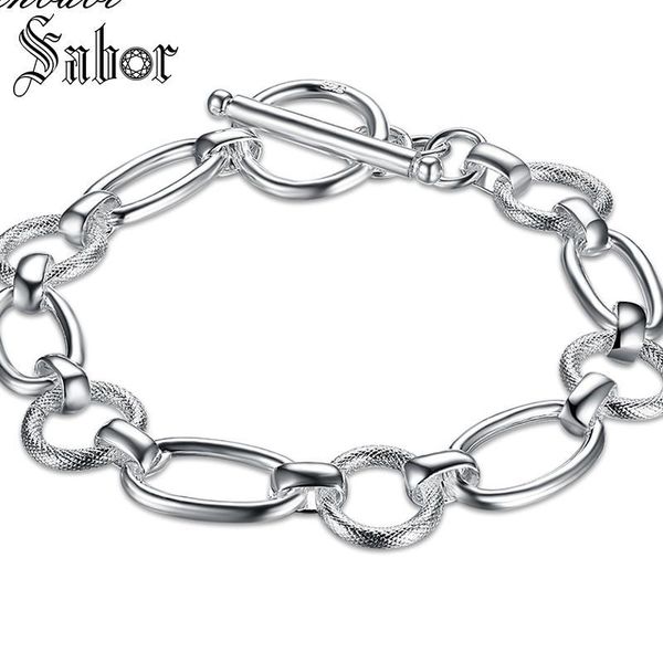 

link, chain jewellery geometric bracelet 925 silver gift accessories lady girls,simple toggle, Black