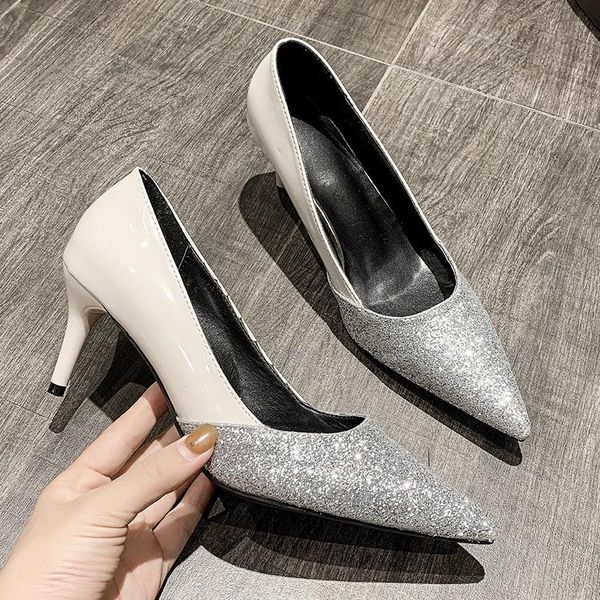 

dress shoes 2021 ladies high heels fashion stiletto shallow mouth pointed women's zapatos de mujer plataforma, Black