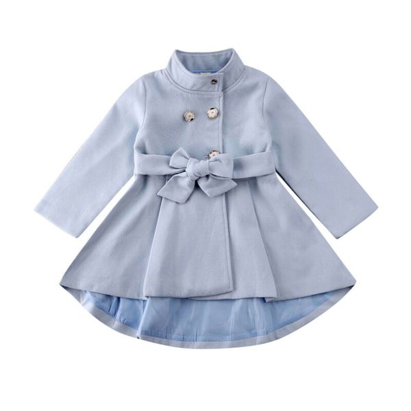 1-5Y Kleinkind Kind Baby Mädchen Mantel Herbst Winter Warme Windjacke Bogen Outwear Mantel Regenmantel Schneeanzug Solide Blau 211011