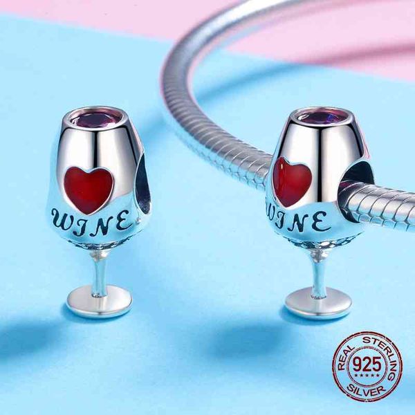 

fashion red wine glass charm fit 3mm bracelet beads diy woman 925 sterling silver jewelry making pendant, Golden;silver