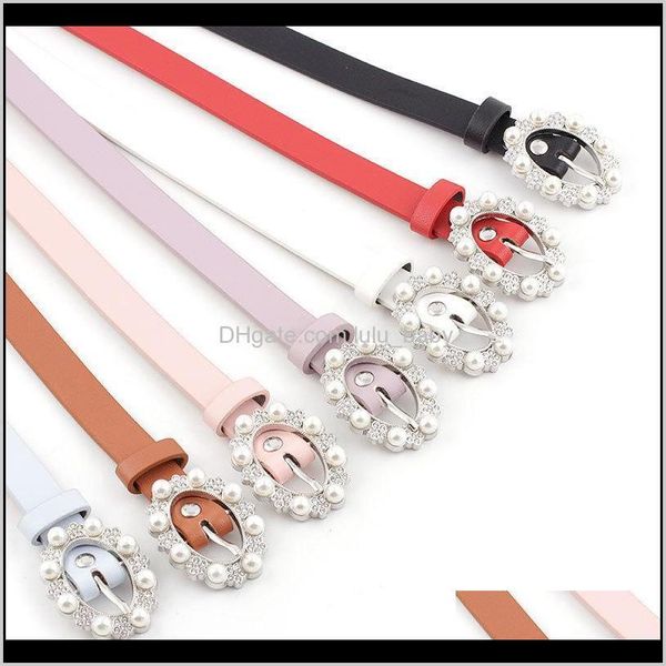 

& fashion accessories drop delivery 2021 womens decoration slim belt faux pearls metal nuddle buckle simple pu leather belts s663 yjqog, Black;brown