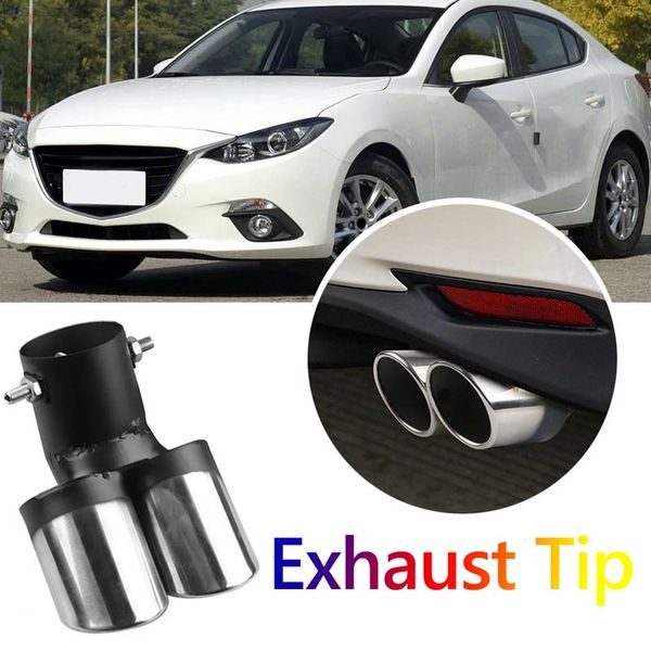 dual outlet car exhaust system muffler stainless steel slant rolled edge auto silencer universal cars exterior parts