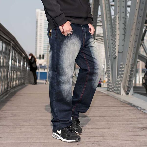 

men's jeans trendy plus size hiphop jeans men casual denim pants loose baggy straight trousers streetwear jeans men clothing, Blue
