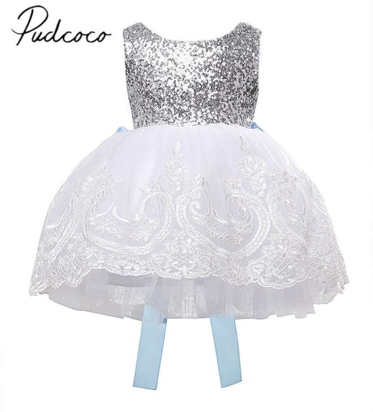 Marke Neue Prinzessin Baby Mädchen Bowknot Spitze Blumen Kleid Weihnachten Party Kleider Kleinkind Kinder Pailletten Ballkleid Kind Kleid Q0716