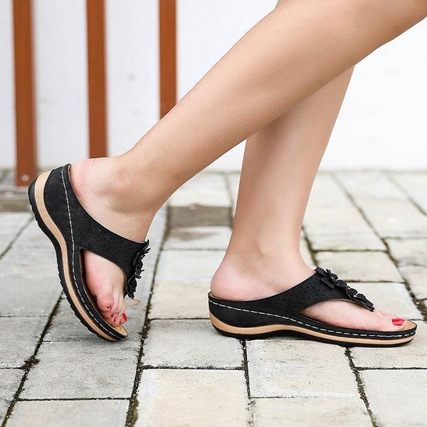 

sandals summer women's flip-toe wedge women fashion strap flip flops tong elastic ladies gladiator shoes, Black
