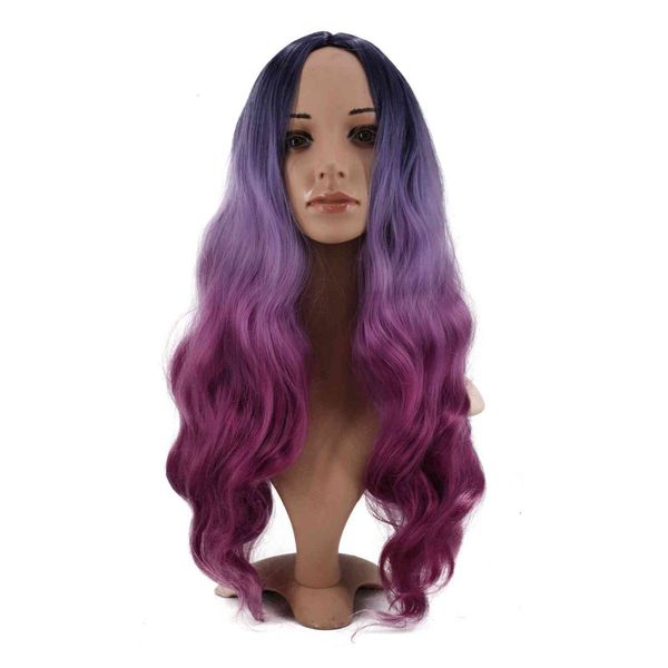 

wig split dyeing cosplay gradient long curly hair tricolor, Black;brown