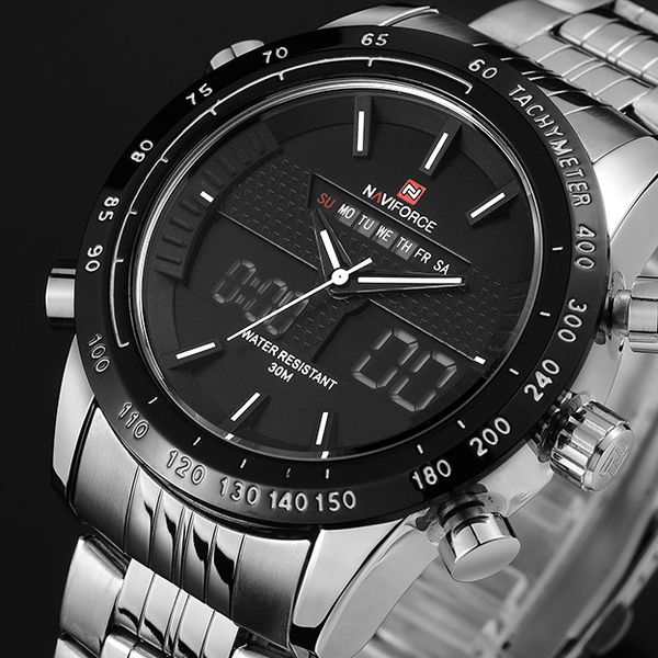 

naviforce luxury brand full steel watch men sports army military watches men's quartz analog led wrist watch relogio masculino 210517, Slivery;brown