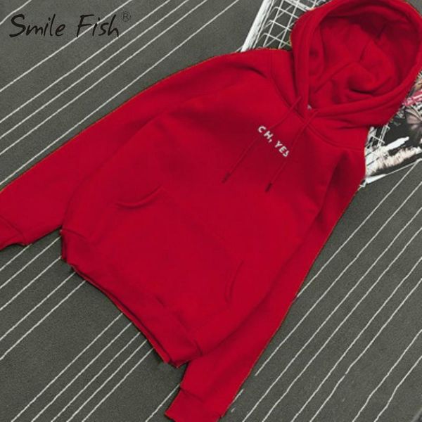 

women's hoodies & sweatshirts casual female women winter hooded print pullover thick loose 2021 autumn fleece oh yes letter harajuku sw, Black