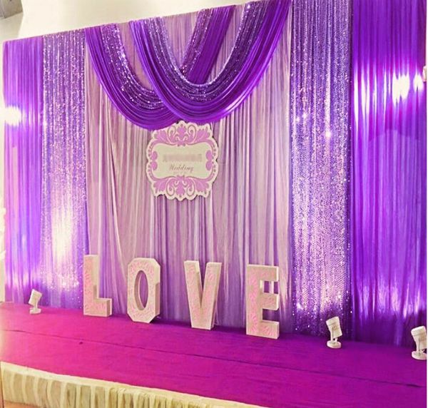 Festa Evento Decorto Sparkly Bling 3MX6M Casamento Cabeça Cortinas Com Prata Roxo Lantejoulas Swag Celebração Fase De Desempenho De Desempenho Adereços