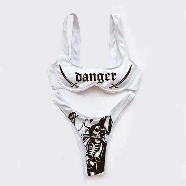 

swimwear skeleton pirate white swimsuit bandage fashion high waist s woman 2021 premium bikini set gothic punk 0720, White;black