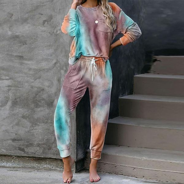 

women's autumn tie dye pajama set women sleep sleepwear womens pajamas lounge wear sleeping nightwear ug84, Black;red