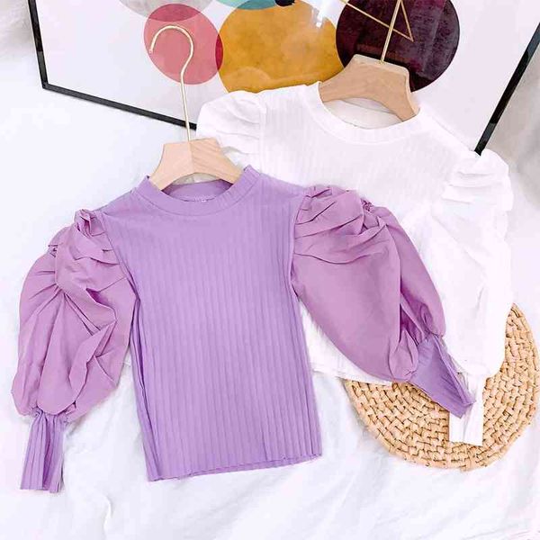 Gooporson Moda Abbigliamento per bambini Camicia a maniche lunghe a sbuffo coreano Cute Little Girls Costume Autunno Canottiera per bambini 210508