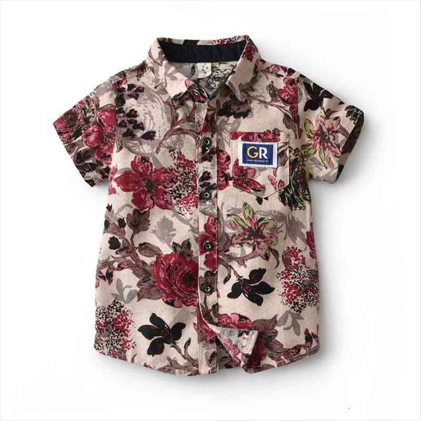 

boys casual flower shirts summer cotton toddler boy shirt kids short sleeve time children clothes 2 3 4 5 6, White;black