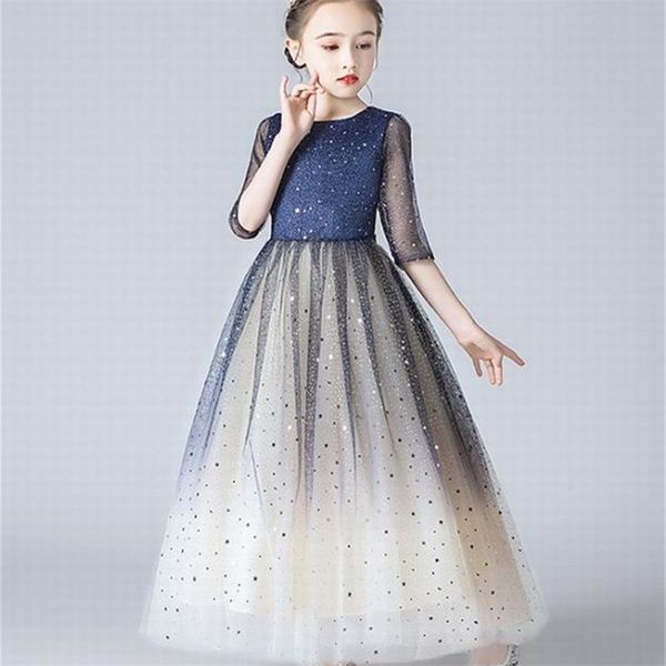 Cielo stellato Flower Girl Dress Ball Gown Paillettes Star Performance Abiti da sera per bambini 4-13Y E9888 210610
