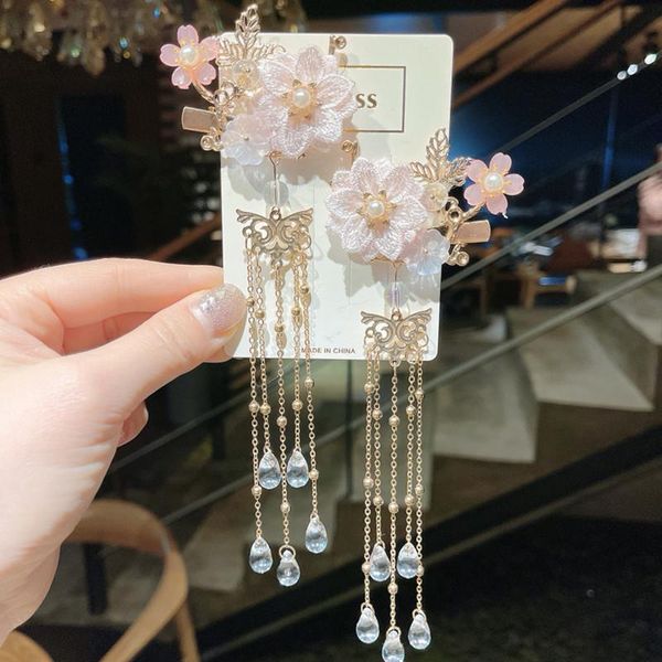 

ancient style hair ornaments chinese tassels tang suit retro headdress hairpins girls hanfu children's hairp accessories, Slivery;white