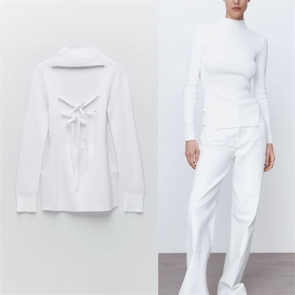 

sweater women backless knit long sleeve turtleneck asymmetric white spring pullover woman chic back vent 210524