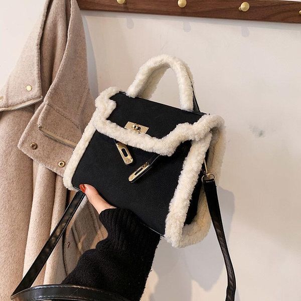

evening bags women's shoulder crossbody bag square soft plush handle leather cute handbags wholesale winter 2021 fashion female