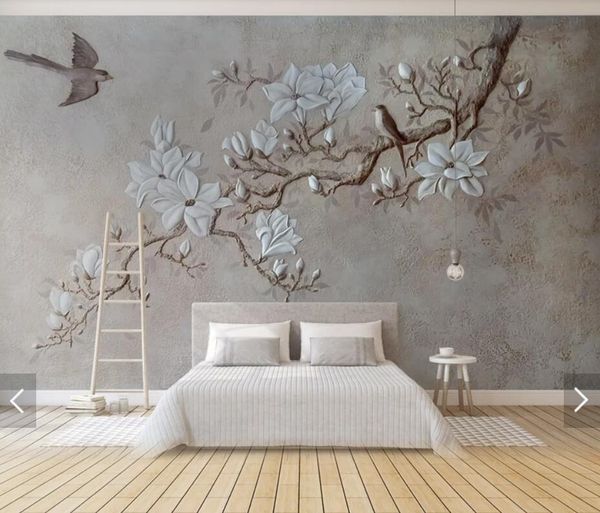 

wallpapers 3d 8d embossed flower bird wall mural po wallpaper for living room backdrop paper roll home decor animal murals