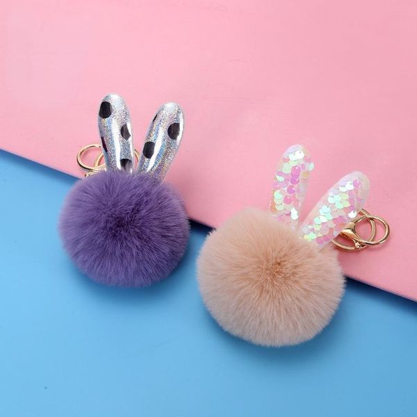 

keychains ears creative fur ball keychain schoolbag pendant student ins fashion diy women small gift, Silver