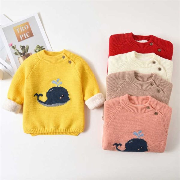 Infant Cartoon Whale Design Pullover Kleinkind Oansatz Samt Pullover Warme kinder Pullover Baby Jungen Mädchen Kind Winter Kleidung Y1024