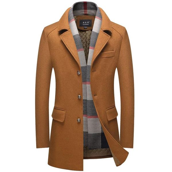 

men's wool & blends winter jacket men casual slim outerwear woolen coat suit windbreaker 2021 menthick trench korean, Black