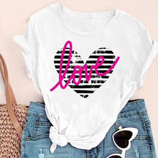 

cartoon striped letter cute womens t shirts watercolor fashion print graphic summer short sleeve female clothes tees, White