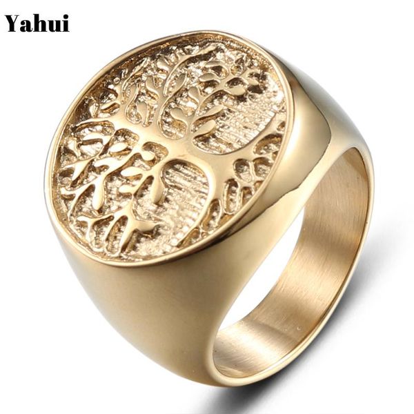 Moda Europeia e Americana Árvore de Ouro da Vida Titânio Anel de Aço Personalidade Homens Mulheres Punk Love Engagement Jewelr Band Rings