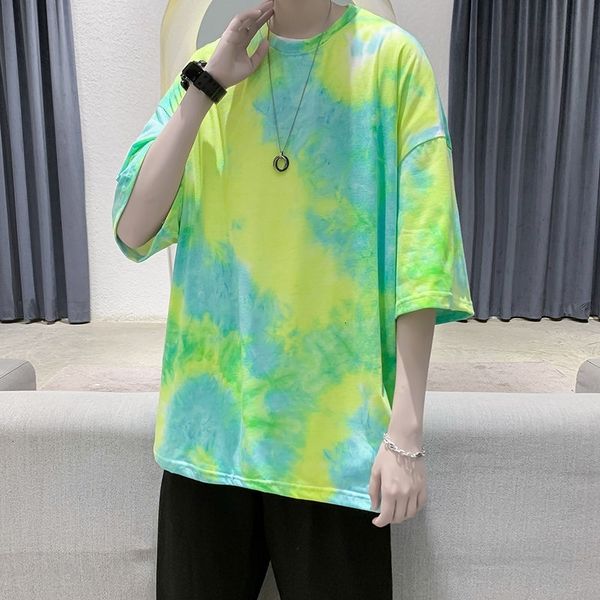 

men's t-shirts summer cotton short-sleeved t-shirt fashion casual t shirt men streetwear loose hip-hop tie-dye tshirt mens m-, White;black