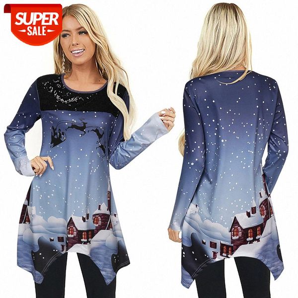 

[in stock]autumn and winter european american christmas women's clothing round neck printing long-sleeved casual t-shirt women #d76y, White