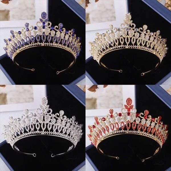 

hair clips & barrettes a03 european drop blue red crystal tiaras pageant crowns baroque wedding accessories headband for queen bridal jewelr, Golden;silver