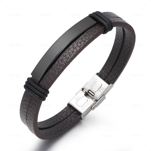 

bangle rectangular metal multicolor accessories combination men's leather bracelet, suitable for handsome men to attend, Black
