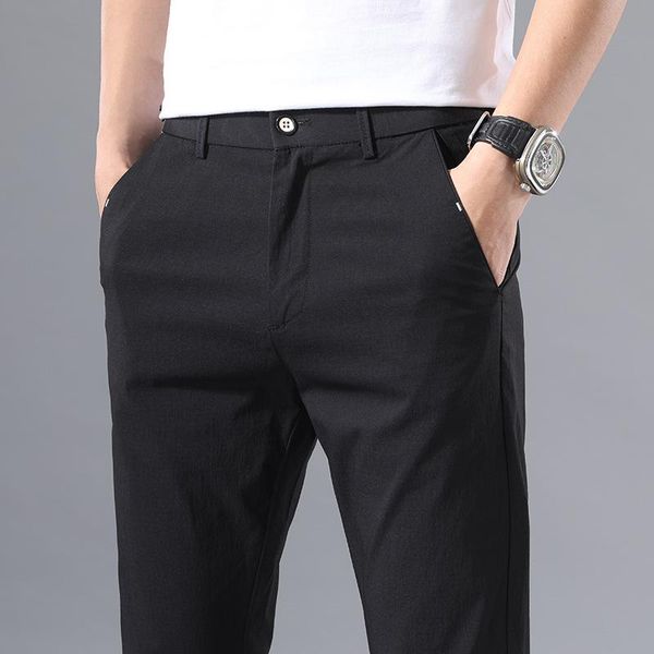 

brand length pants men straight fit mens business joggers suits pant khaki stretch casual trousers male men's, Black