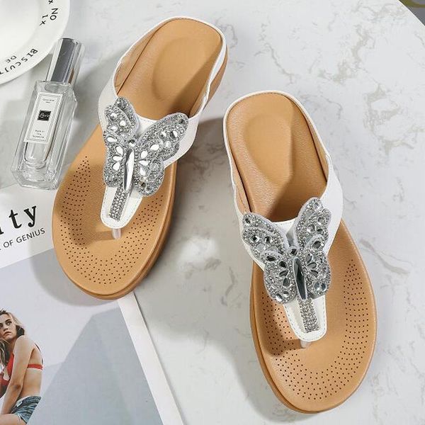 

slippers {d&henlu}2021 arrivals bow women summer wedge sandals woman flip flops shoes ladies platform rhinestone slides shoe1, Black