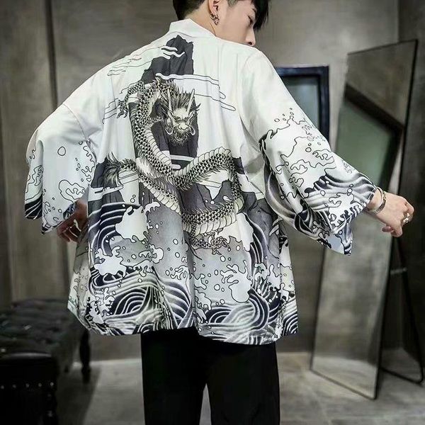 

ethnic clothing women men kimono cardigan male yukata haori jacket cosplay costume wave carp print coat traditional japan clothes, Red