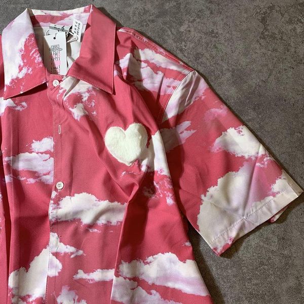 

men's casual shirts raincom original fire cloud pink shirt plush love decorative hawaiian short sleeve non iron, White;black