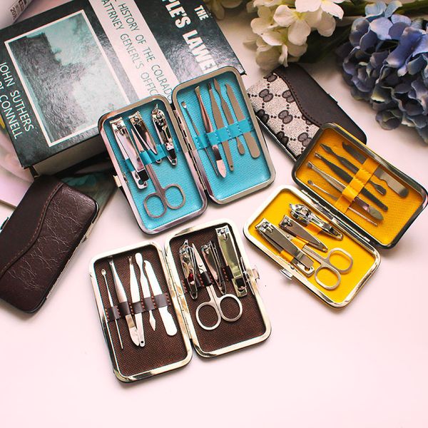 

leather box manicure beauty tool nine piece nail clipper set