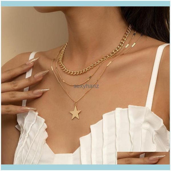 

& pendants european five-pointed star pendant necklaces women mti layer gold clavicle chains alloy dress sweater party necklace fashion jewe, Silver