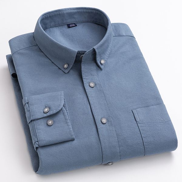 Solido Oxford Camicia Uomo Autunno Manica lunga Non Iron Casual Button-Down Collar Mens Camicie eleganti Camisas oversize Slim 210524