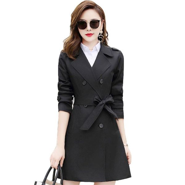

women's trench coats 2021 autumn coat for woman double breasted long waterproof raincoat female windbreaker business outerwear 12, Tan;black