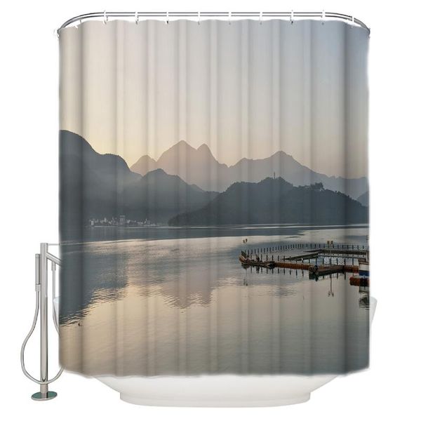 

lake reflection shower curtains meditation design bathroom curtain