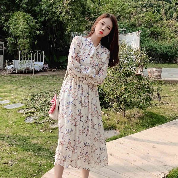

wet spring long thin line dressed girly chiffon elegant lace up to floral printed vintage dress plus size, Black;gray
